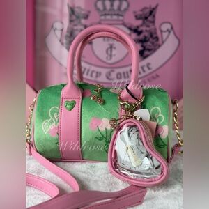 Juicy Couture Retro Juicy Cherry  hearts Mini Barrel Crossbody Bag Retro Green